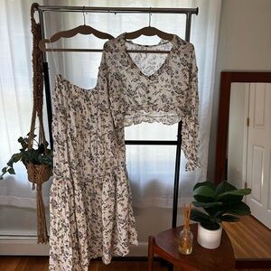 Free People Floral Two-Piece Set in Cream and Purple